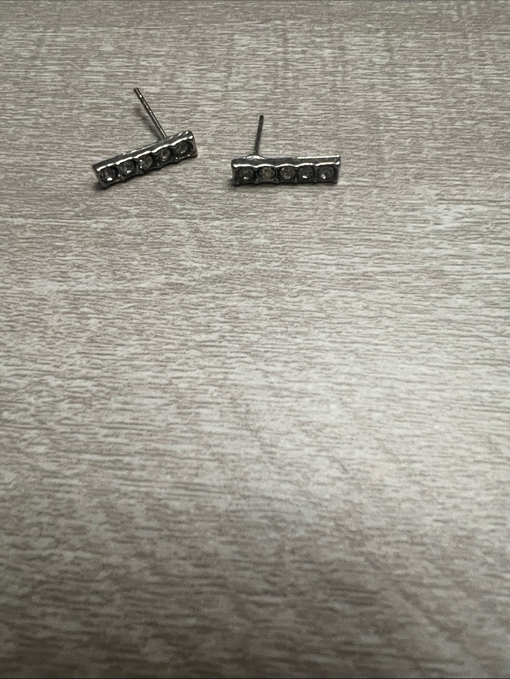 Silver Bar Stud Earrings with Clear Crystal Accents